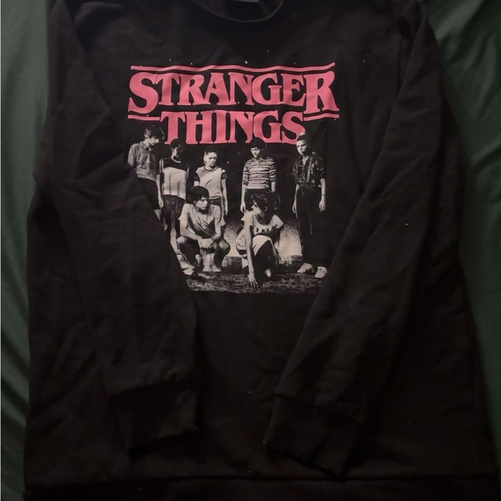 Stranger Things Black Sweatshirt with Pink Logo